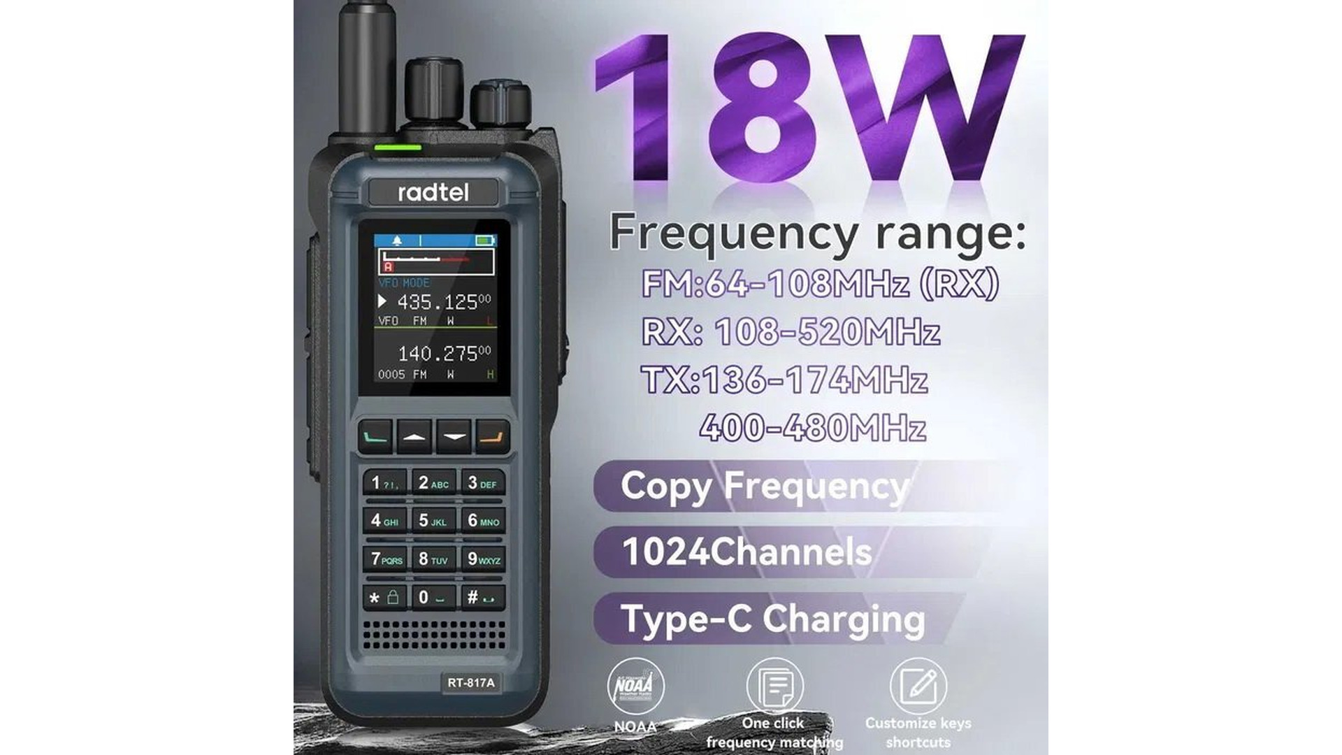Radtel RT-817A – 18W мощна VHF/UHF радиостанция, НОВА